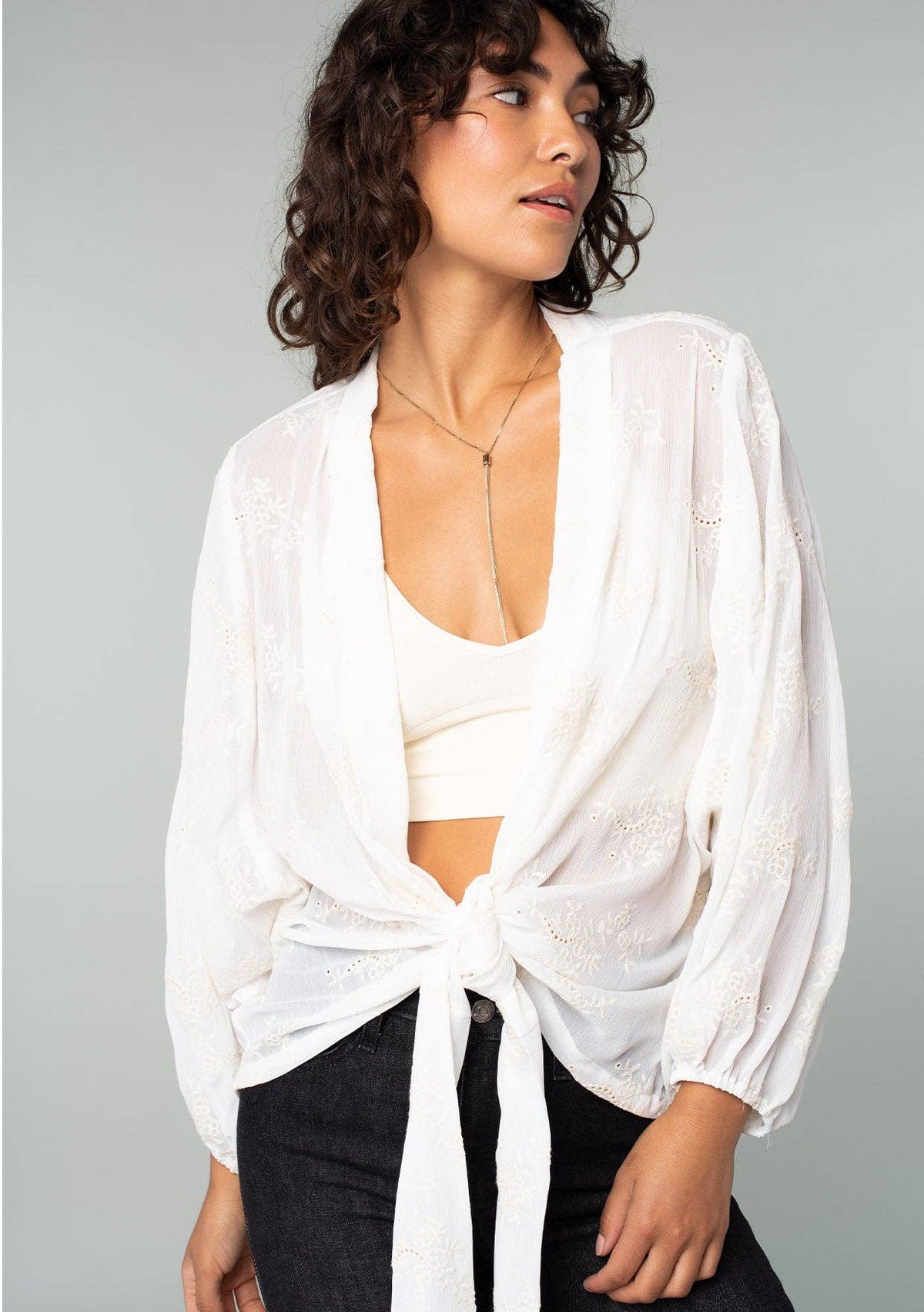 Embroidered Tie Front Cardigan