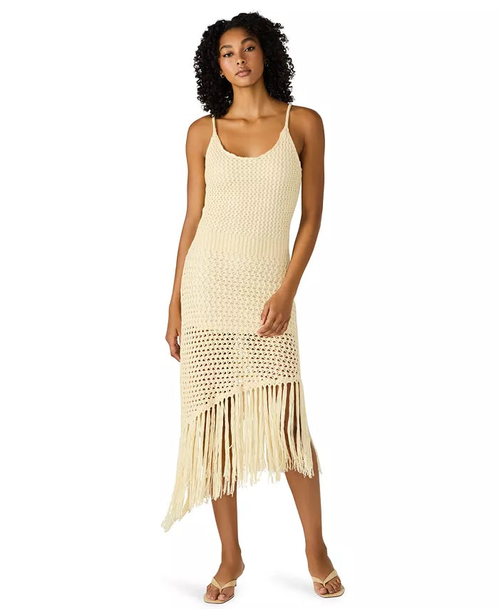 Sophiya Crochet Fringe Midi Dress – Cream Boho Summer Dress – Reverie Boutique