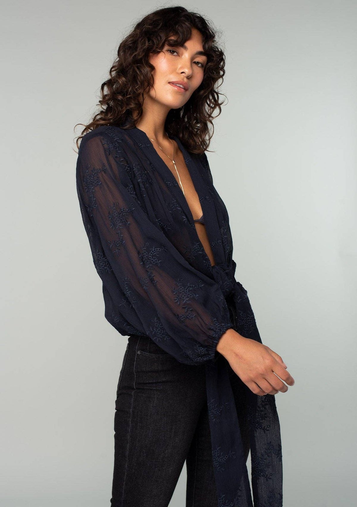 Embroidered Tie Front Cardigan
