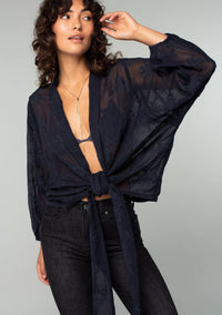 Embroidered Tie Front Cardigan