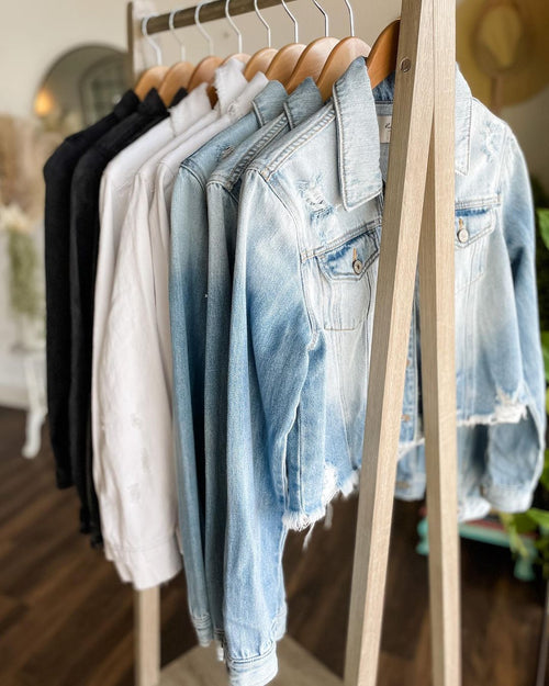 Rack of Women's Denim Jackets.