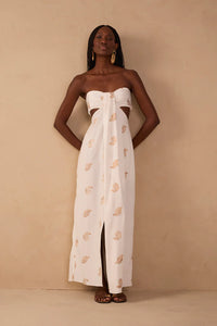 Lurex Embroidered Shell Linen Maxi Dress