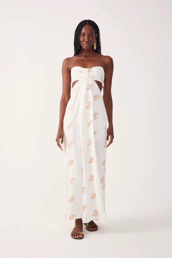 Lurex Embroidered Shell Linen Maxi Dress