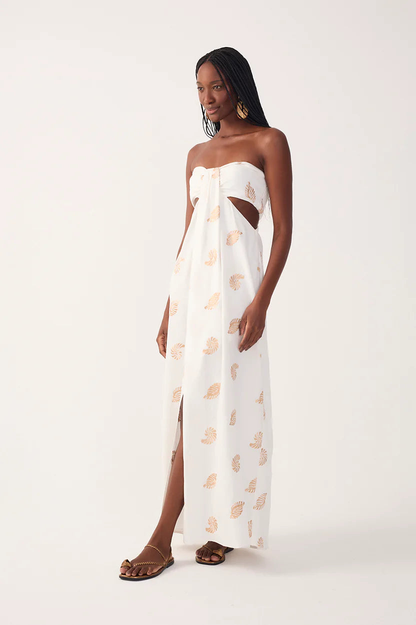 Lurex Embroidered Shell Linen Maxi Dress