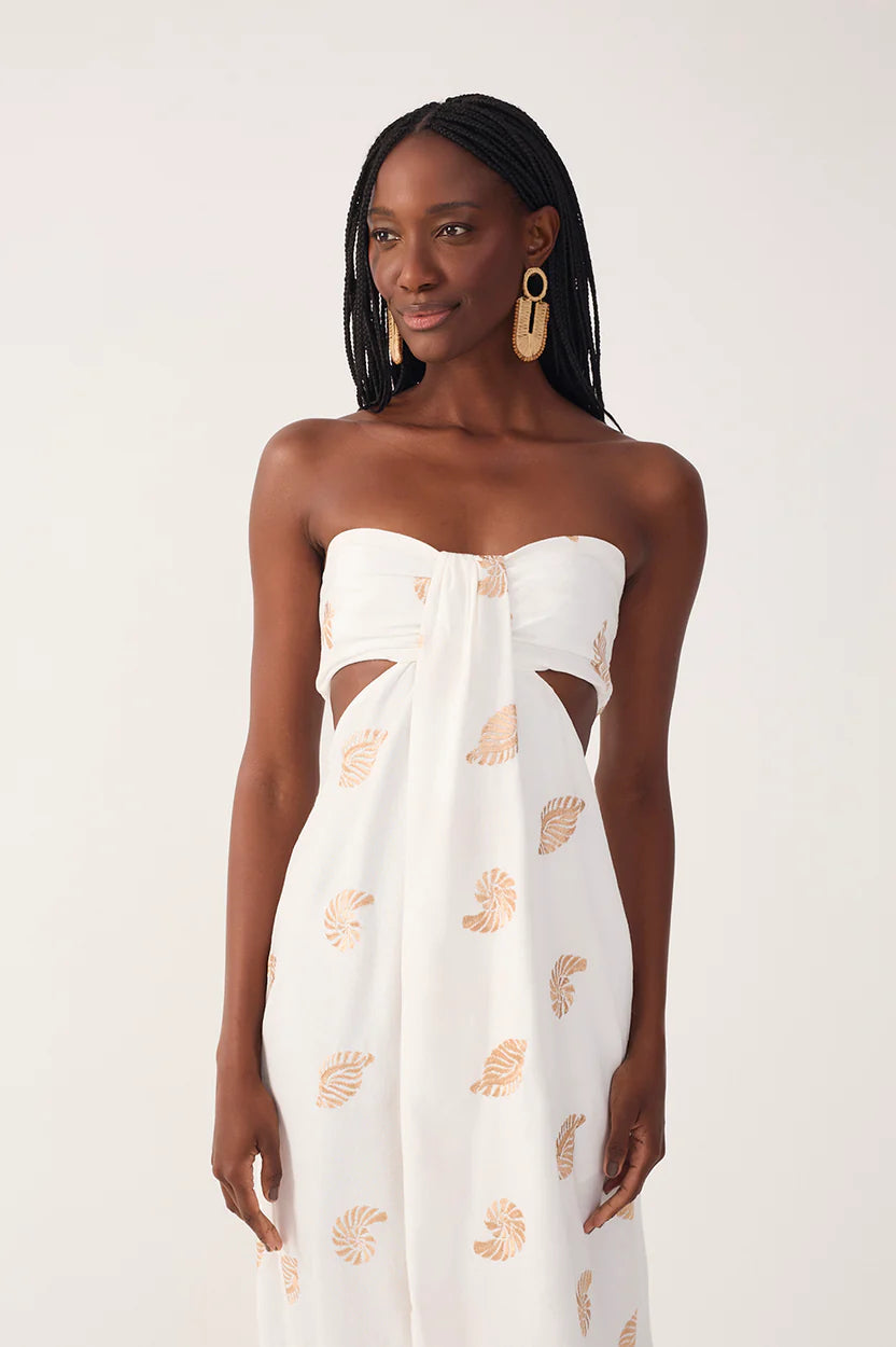 Lurex Embroidered Shell Linen Maxi Dress