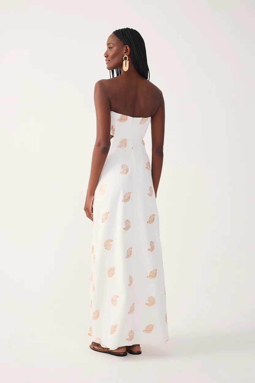 Lurex Embroidered Shell Linen Maxi Dress