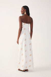 Lurex Embroidered Shell Linen Maxi Dress