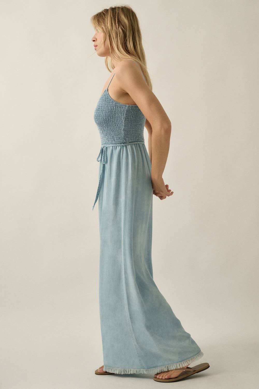 Dara Denim Smocked Jumpsuit