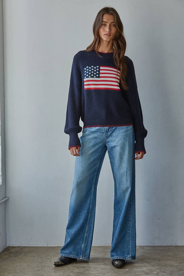Crewneck American Flag Sweater