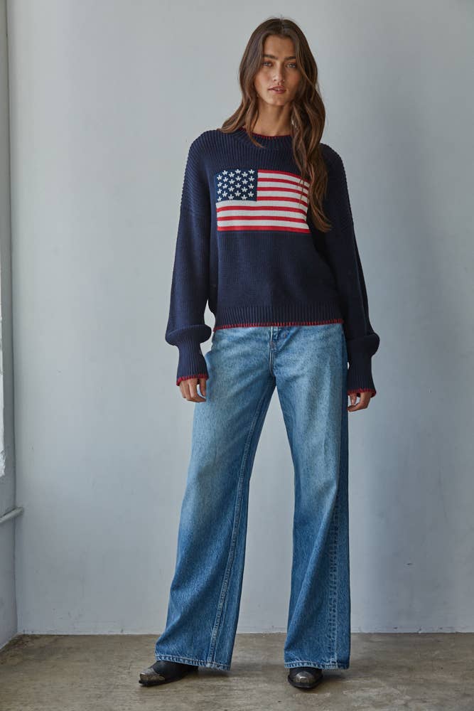 Crewneck American Flag Sweater