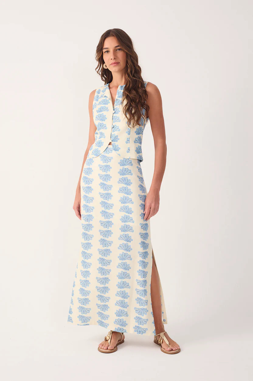 Aquarium Side Slit Linen Maxi Skirt