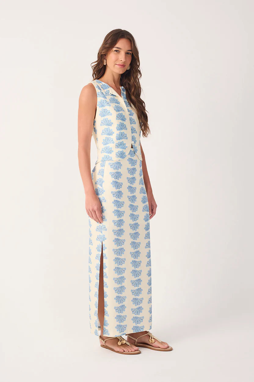 Aquarium Side Slit Linen Maxi Skirt