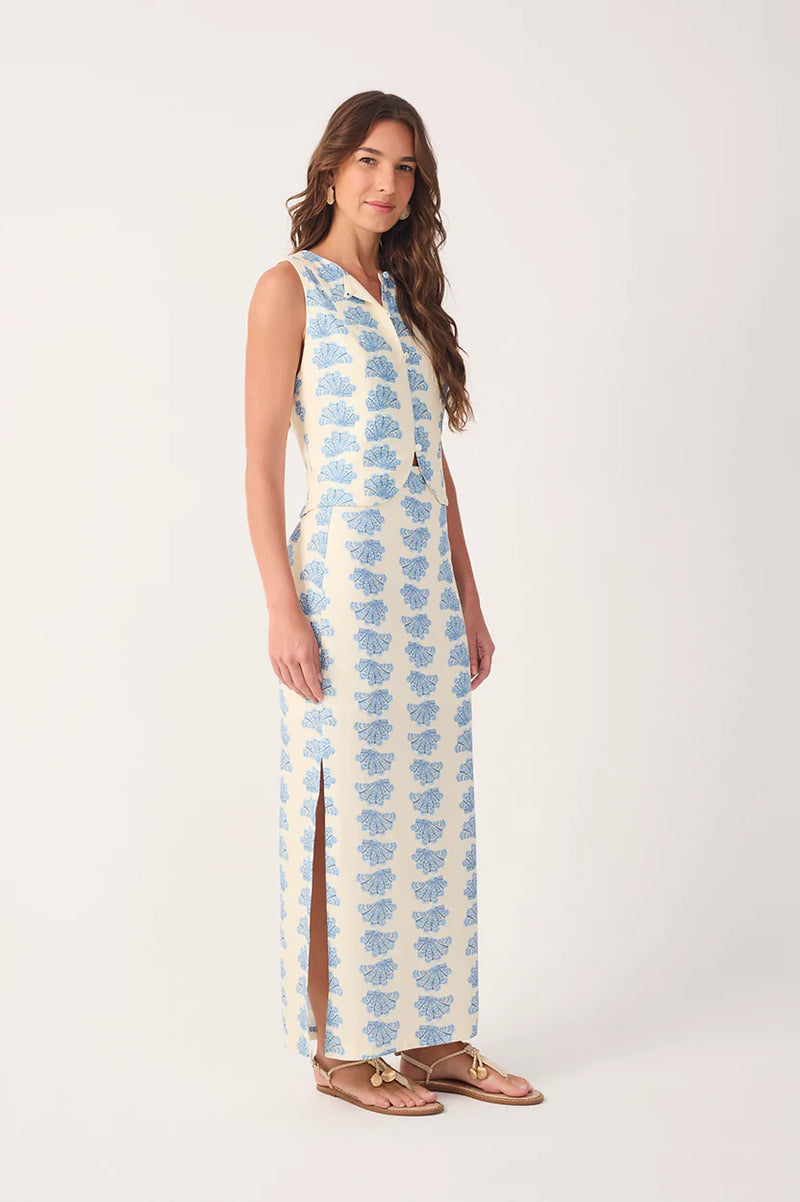 Aquarium Side Slit Linen Maxi Skirt