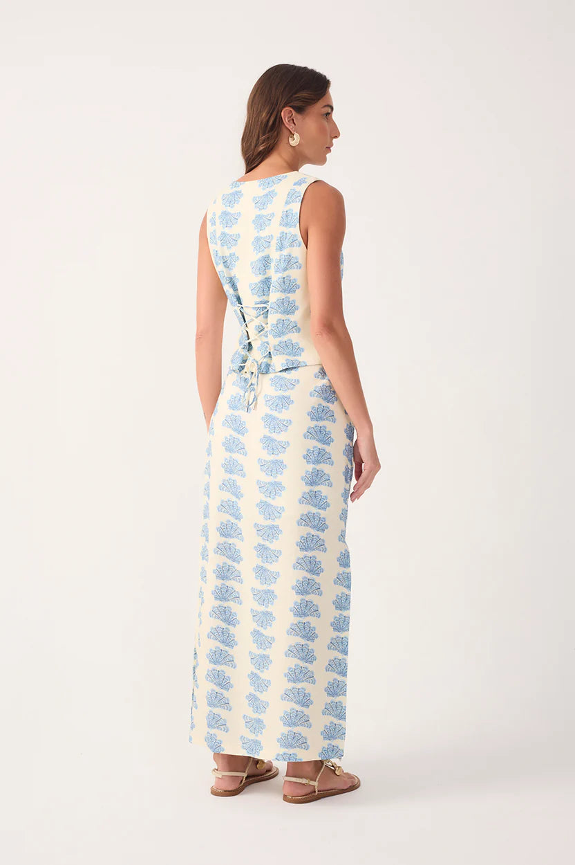 Aquarium Side Slit Linen Maxi Skirt