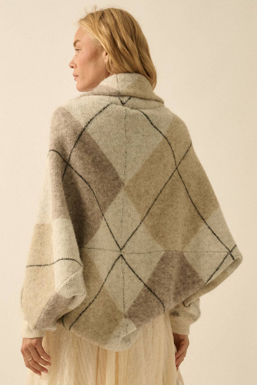 Argyle Jacquard-Knit Shrug Cardigan