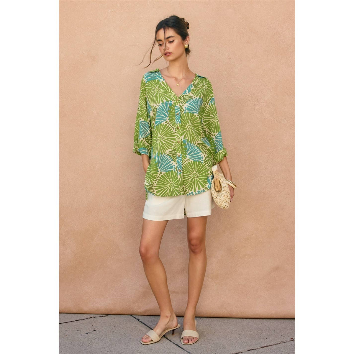 Tropical Tie Detail Tunic Shirt