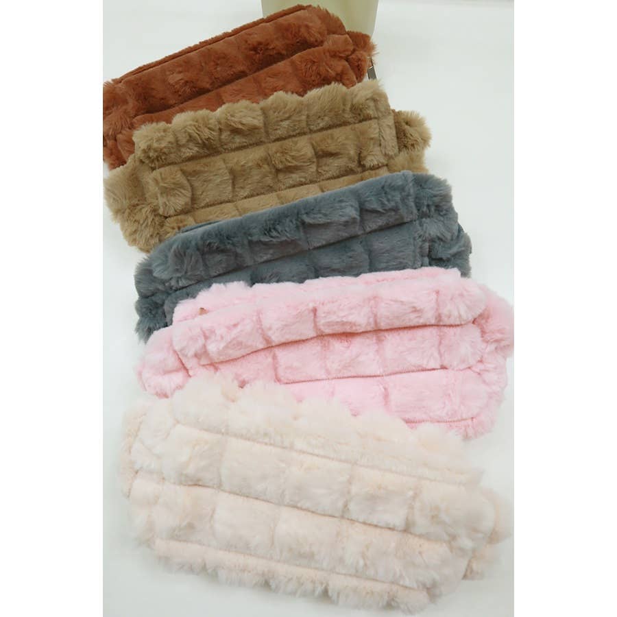 Faux Fur Quilted Cosmetic Pouch