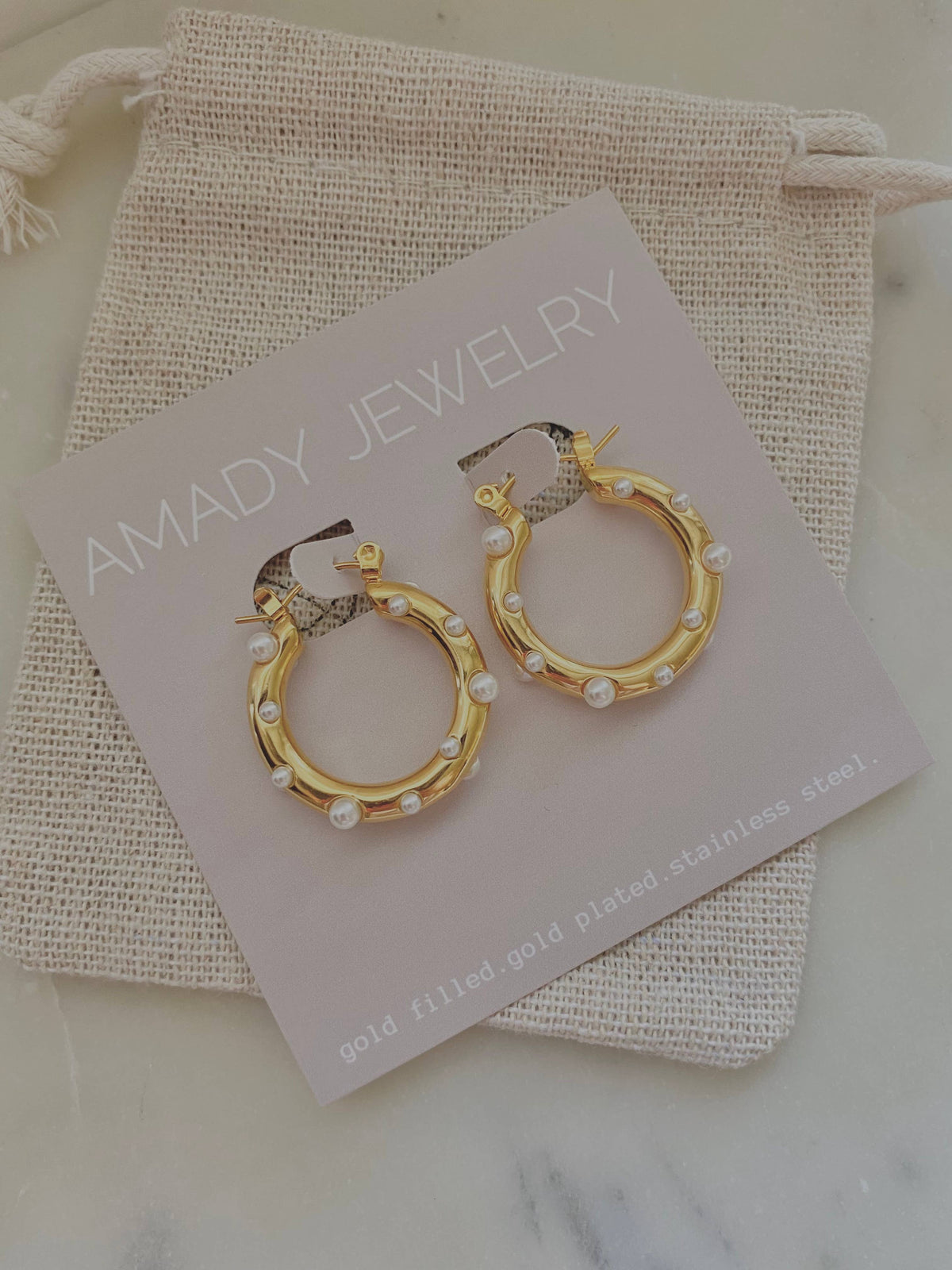 Pearls Gold Hoop Earrings Gold Plated