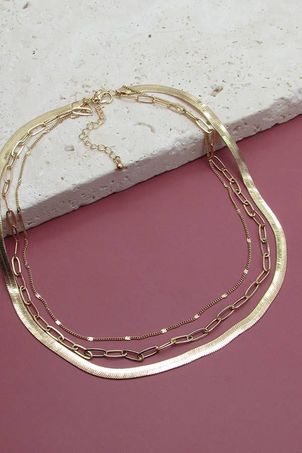 Multi Layer Herringbone Snake Necklace