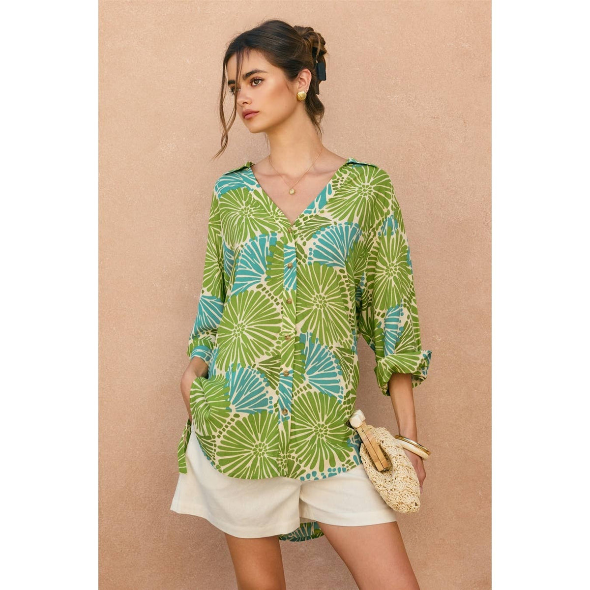 Tropical Tie Detail Tunic Shirt