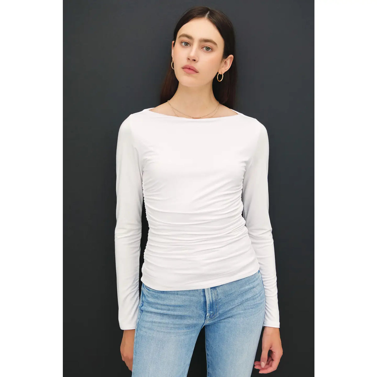 Sophia Boat Neck Ruched Top