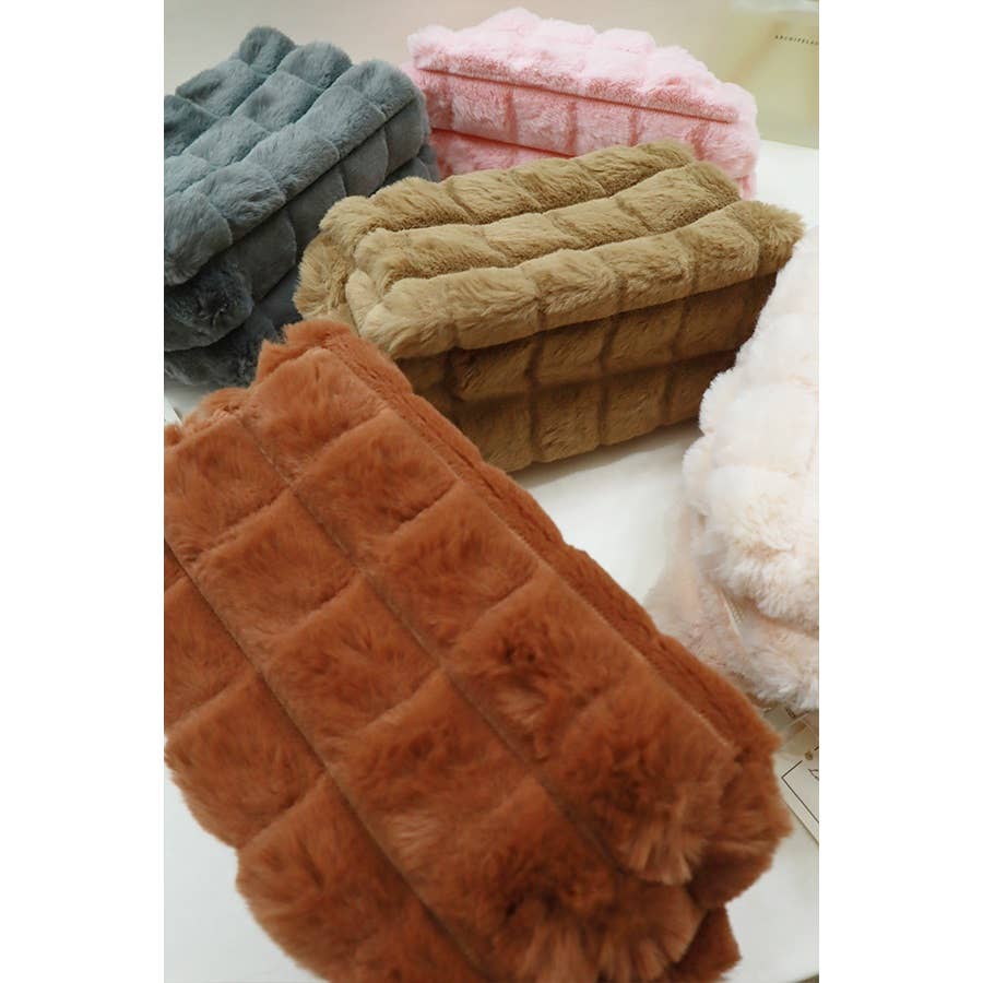 Faux Fur Quilted Cosmetic Pouch