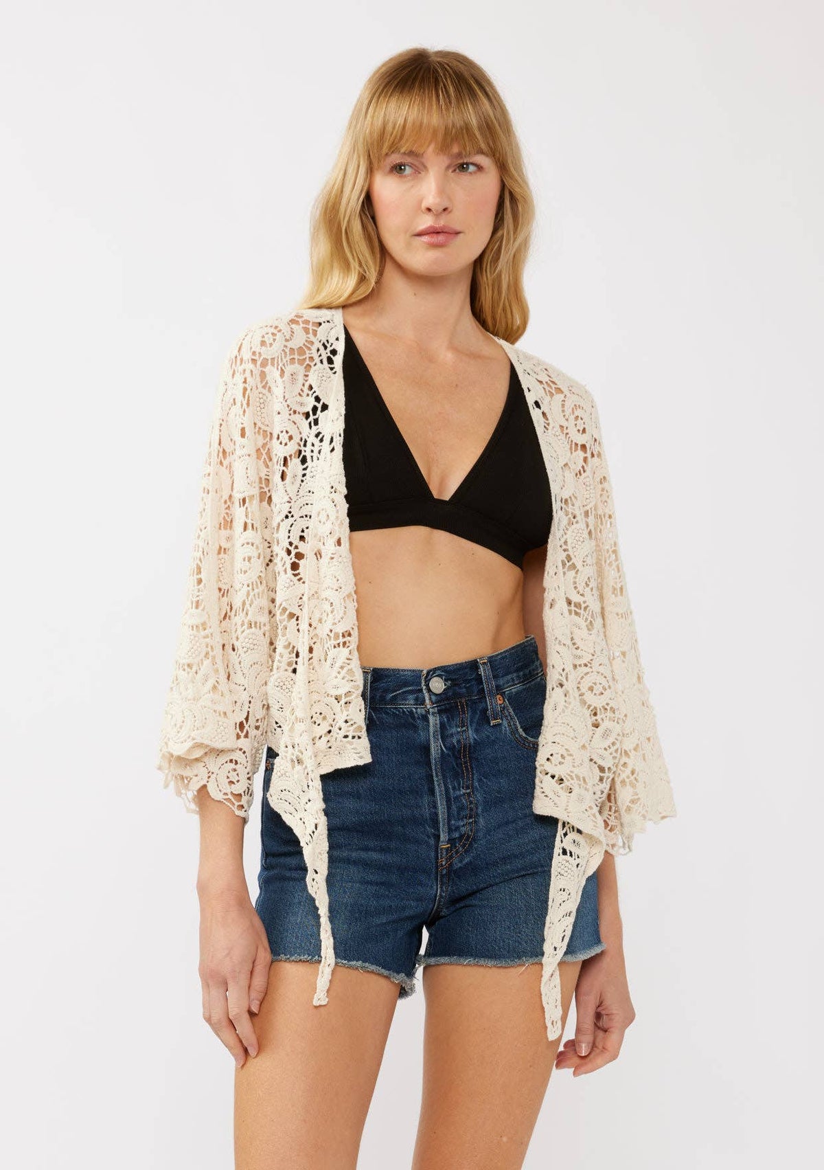 Victoria Tie-Front Crochet Kimono