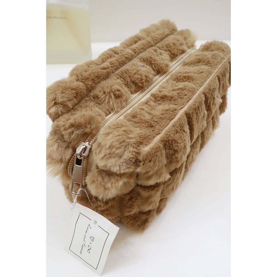 Faux Fur Quilted Cosmetic Pouch