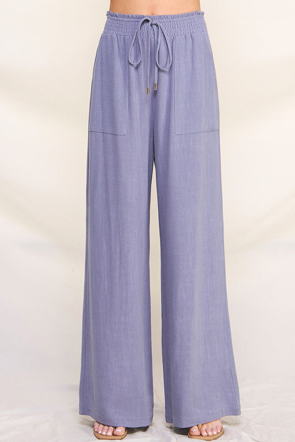 Collin Linen Wide Leg Pant- Wild Indigo