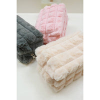 Faux Fur Quilted Cosmetic Pouch