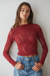 Knit Seamless Jacquard Mock Neck Top
