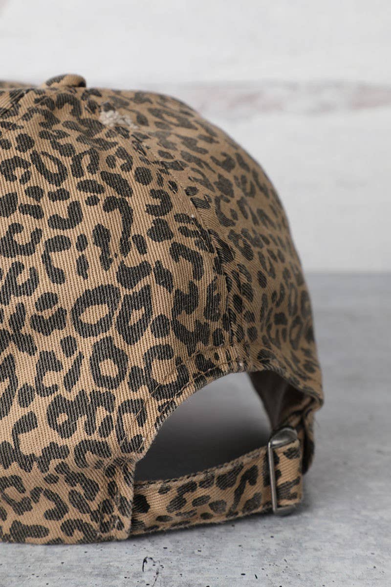 Leopard Distressed Cotton Baseball Cap