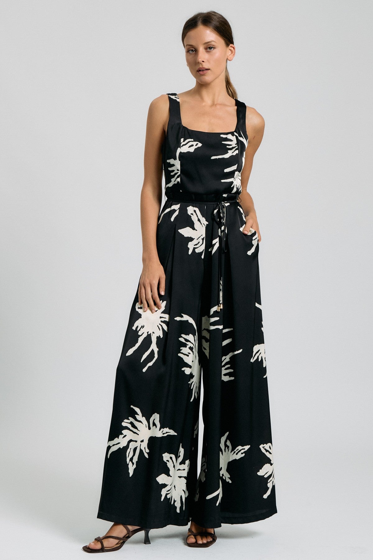 Floral Belted Wide Leg Jumpsuit