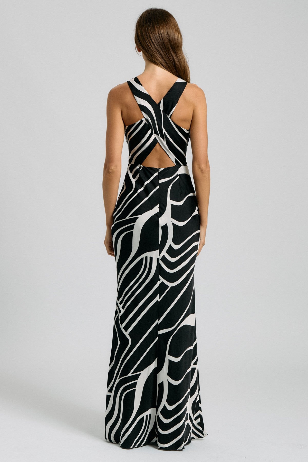 Abstract Cross Back Maxi Dress