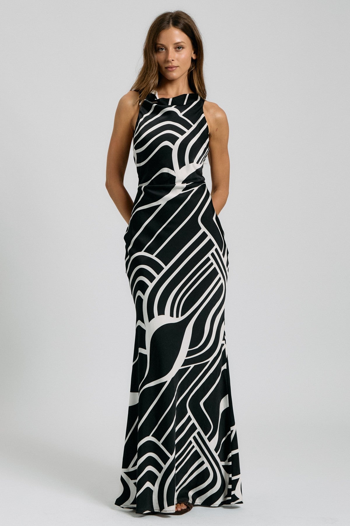 Abstract Cross Back Maxi Dress