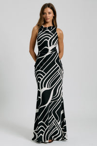 Abstract Cross Back Maxi Dress