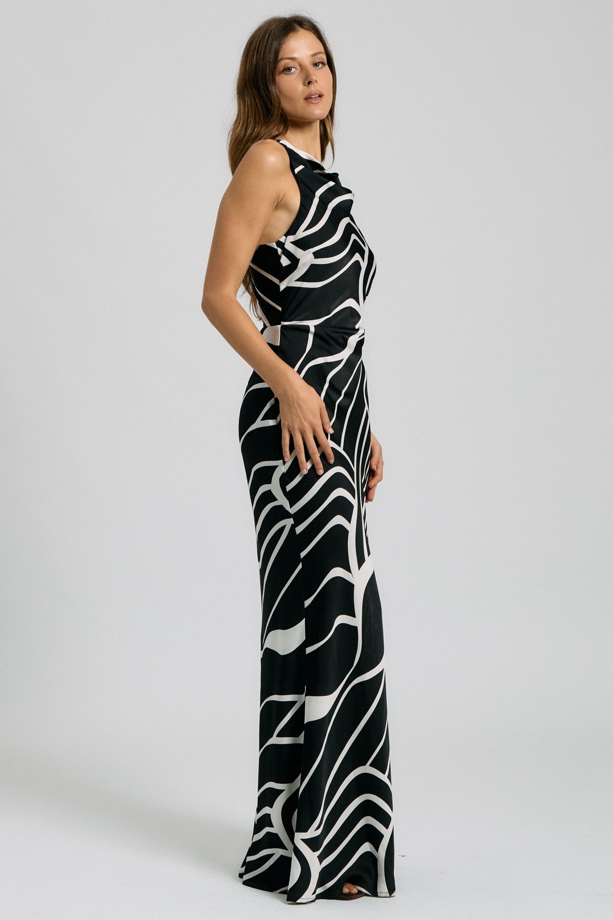 Abstract Cross Back Maxi Dress