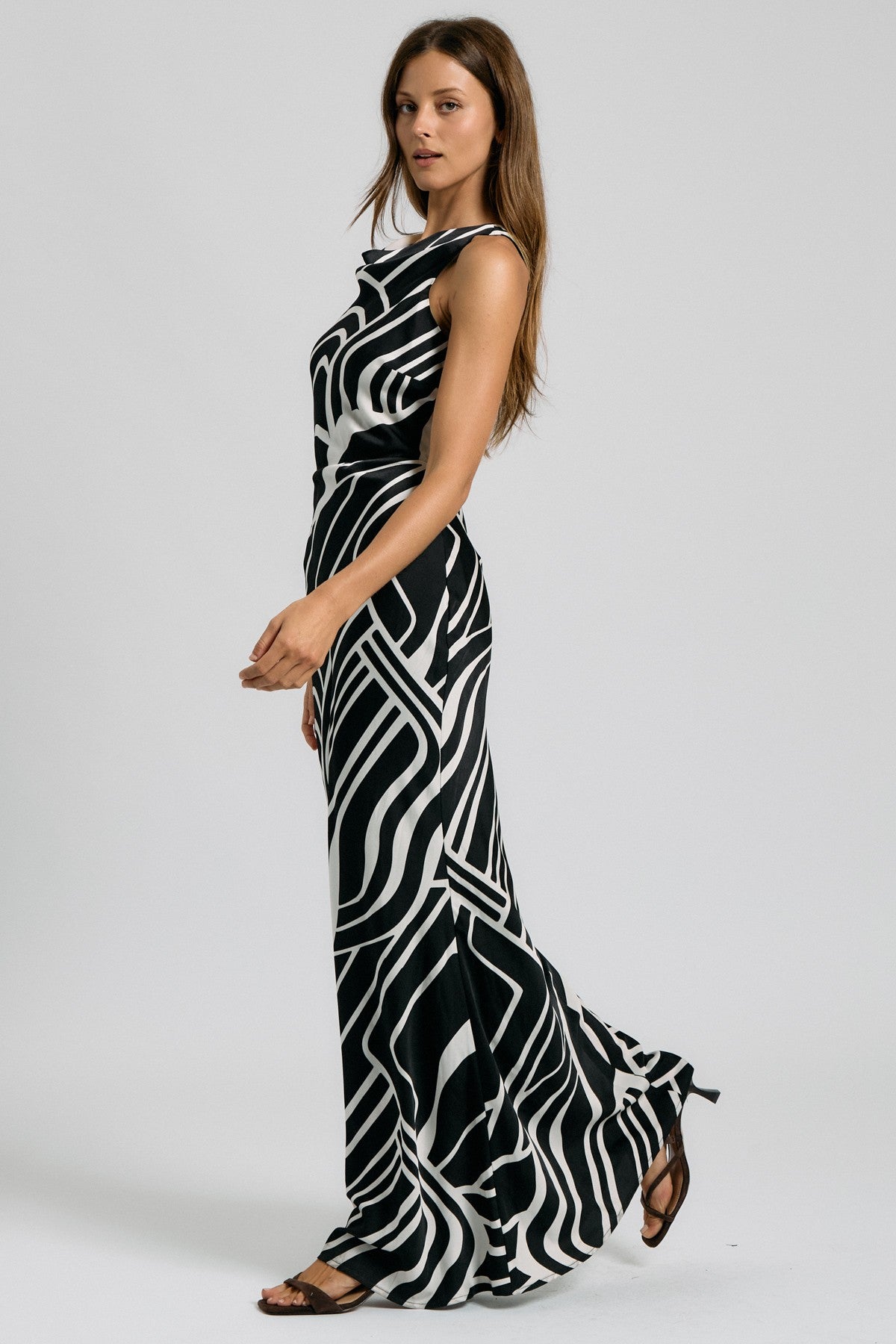 Abstract Cross Back Maxi Dress