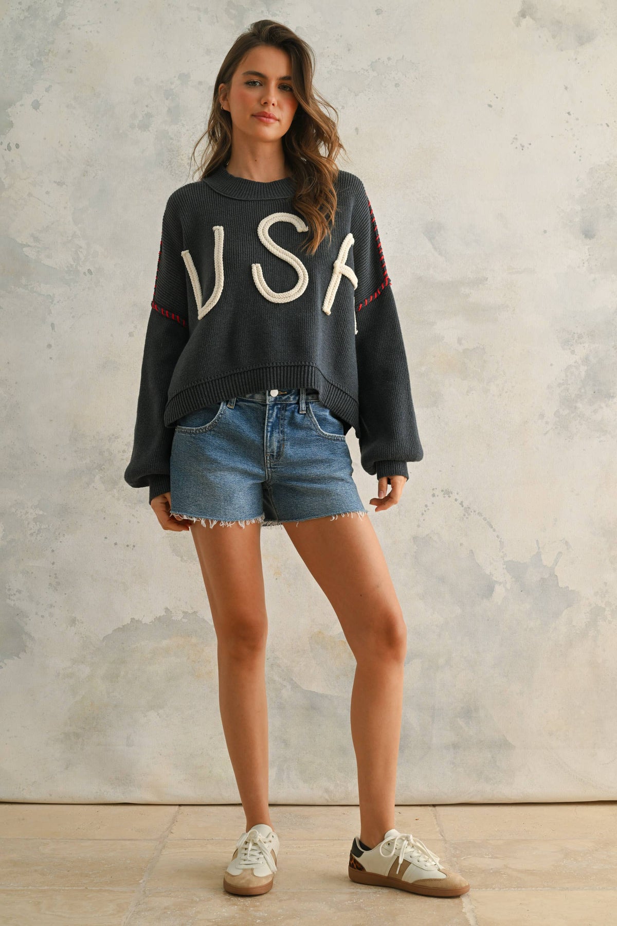 USA Rope Letter Sweater
