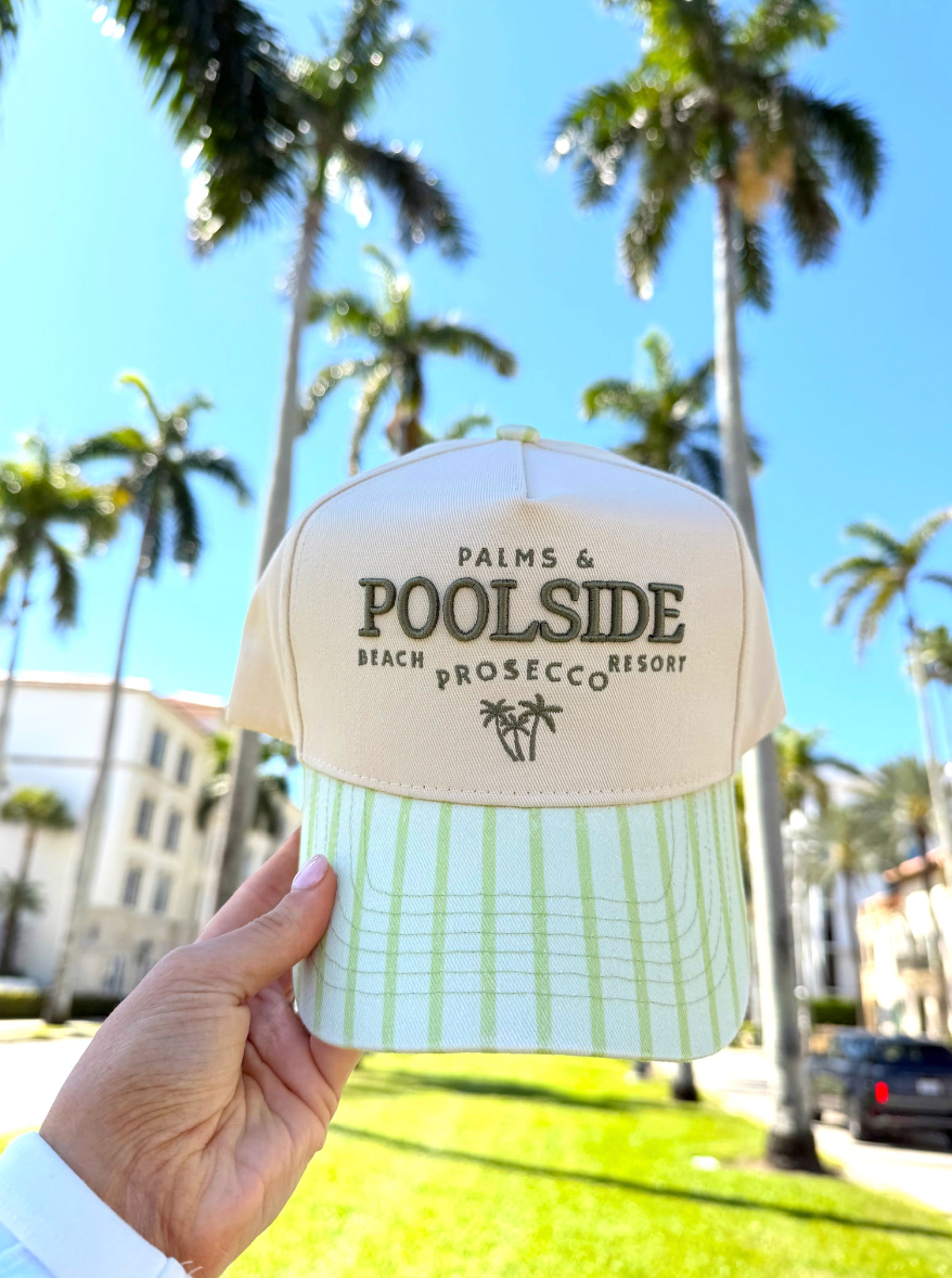 Green Stripe Trucker Hat- Palms & Poolside