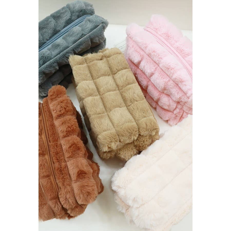 Faux Fur Quilted Cosmetic Pouch