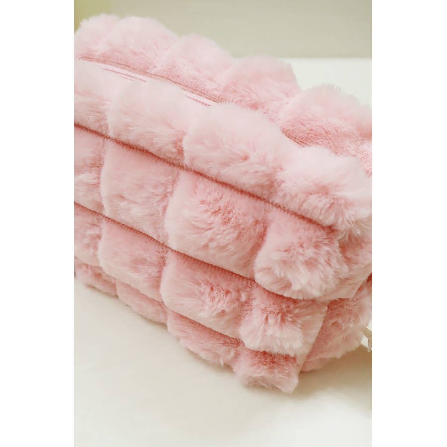 Faux Fur Quilted Cosmetic Pouch