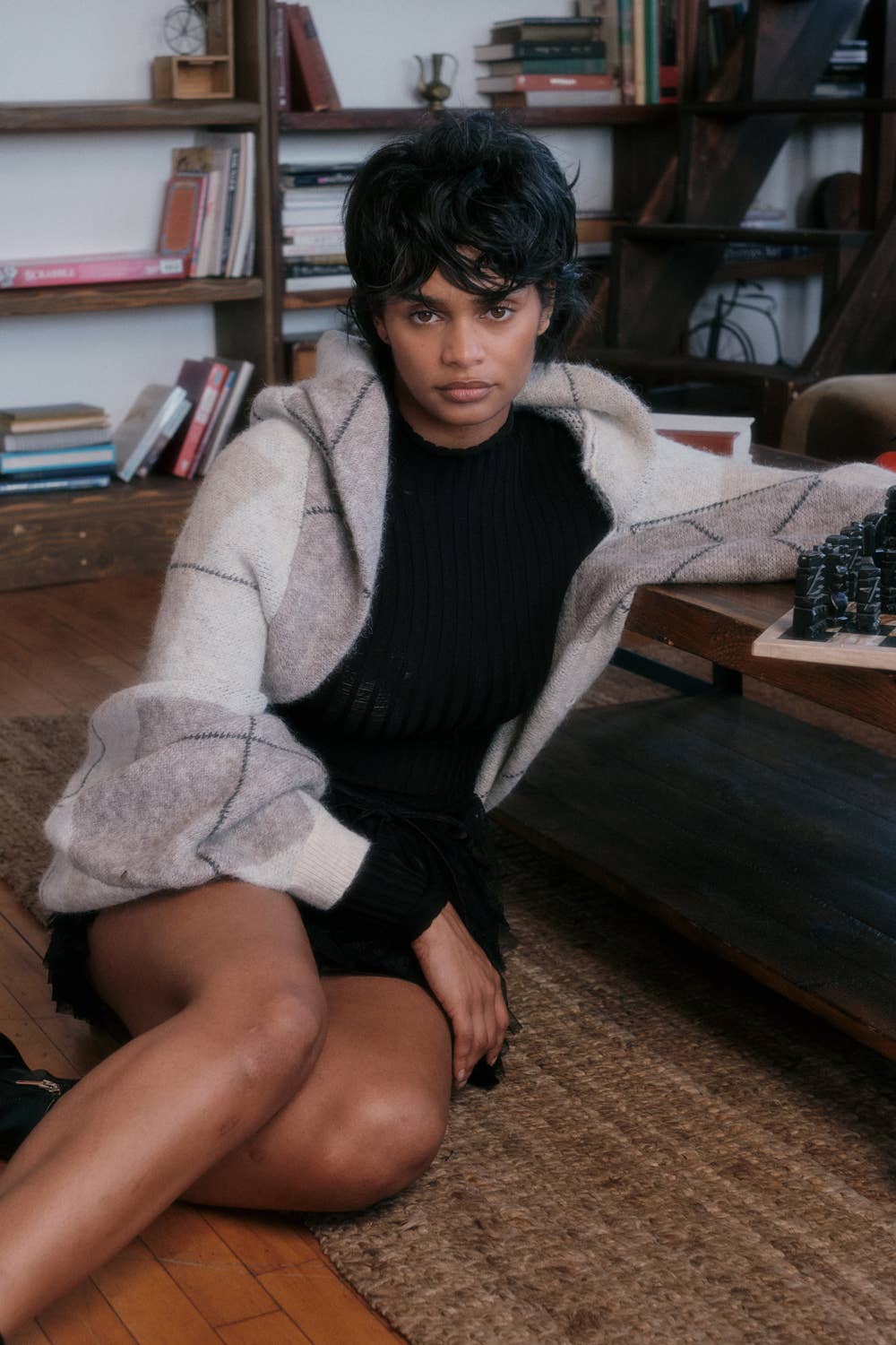 Argyle Jacquard-Knit Shrug Cardigan