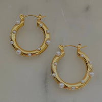 Pearls Gold Hoop Earrings Gold Plated