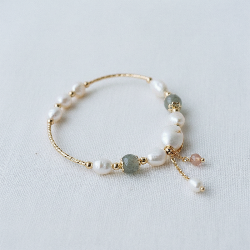 Handcrafted Pearl and Moonstone Stretch Bracelet