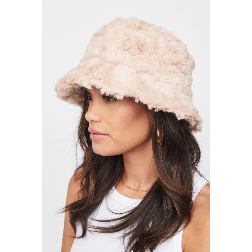 Faux Fur Bucket Hat: Latte