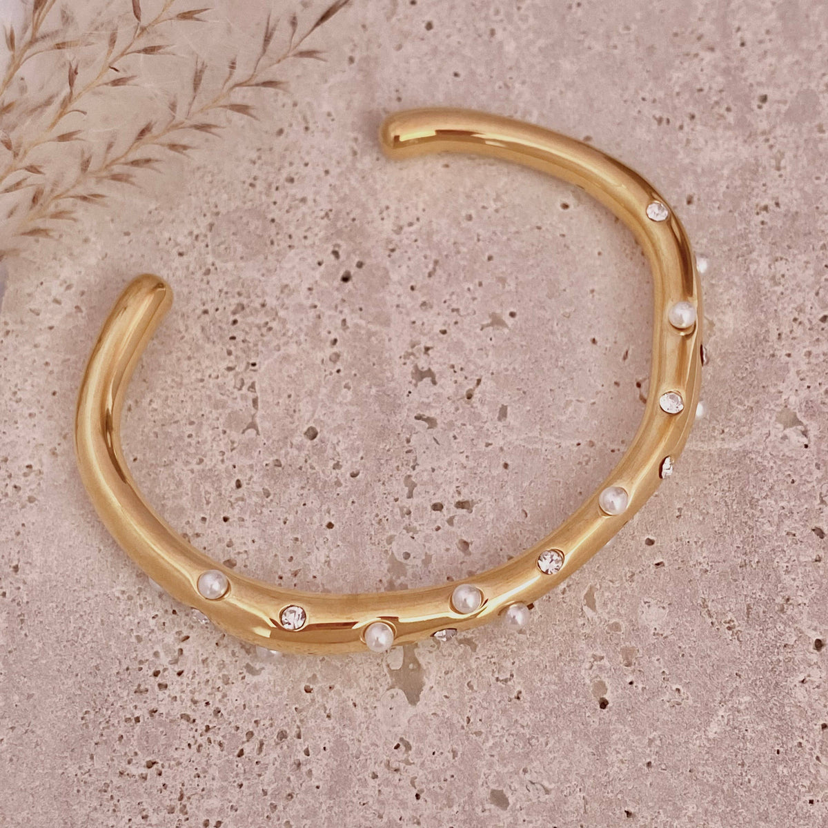 Pearls Bangle Bracelet Gold Plated