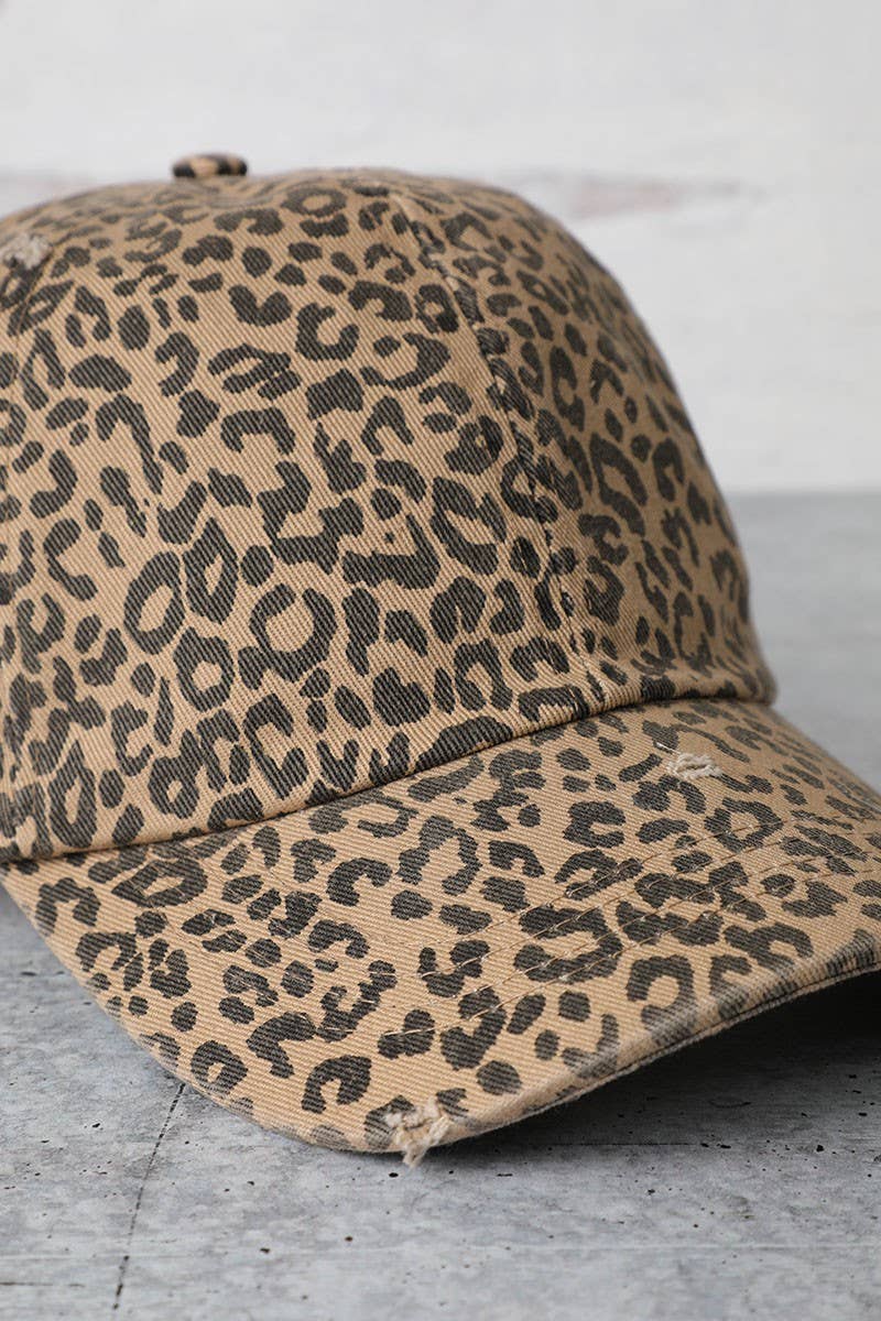 Leopard Distressed Cotton Baseball Cap