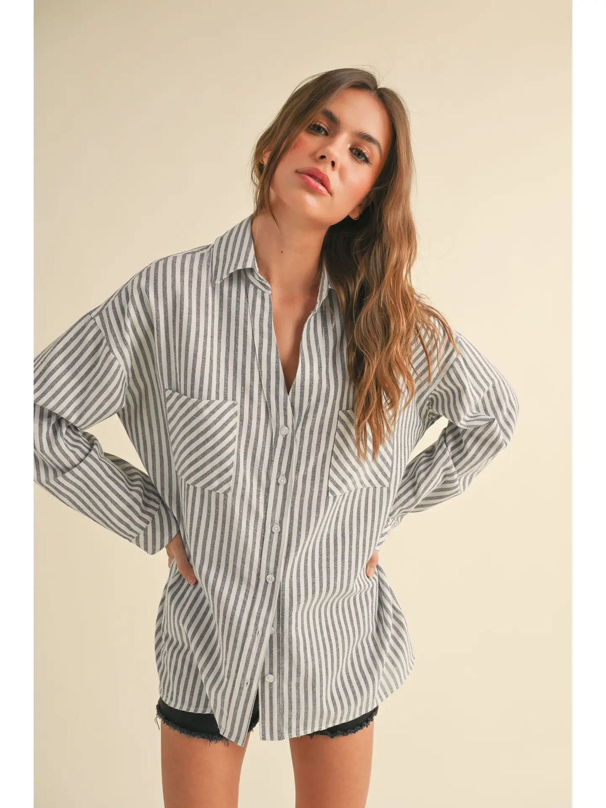 Bevin Striped Button Down Top