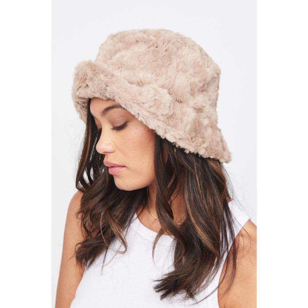 Faux Fur Bucket Hat: Latte